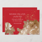 Feestelijk Modern | Rood & Goud Stofbloemen Kerstm Feestdagenkaart (Voorkant / Achterkant)