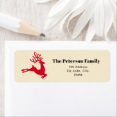Feestelijk Modern Rood Rendier Springen op Cream Etiket (Insitu)