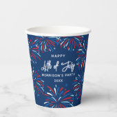Feestelijk modern vuurwerk, aangepaste tekst 4 jul papieren bekers (Voorkant)