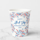 Feestelijk modern vuurwerk, aangepaste tekst 4 jul papieren bekers (Voorkant)