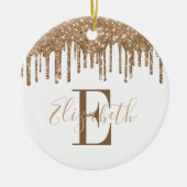 Feestelijk Monogram Gouden Glitter Druppel Keramisch Ornament (Voorkant)