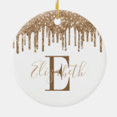 Feestelijk Monogram Gouden Glitter Druppel Keramisch Ornament (Achterkant)