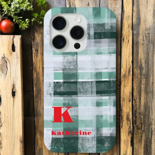 Feestelijk monogram plaid tartan groen wit rood Case-Mate iPhone case