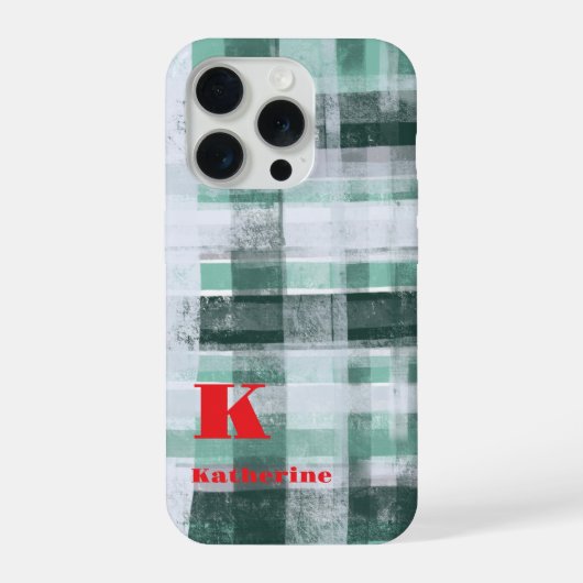 Feestelijk monogram plaid tartan groen wit rood iPhone hoesje (Achterkant)
