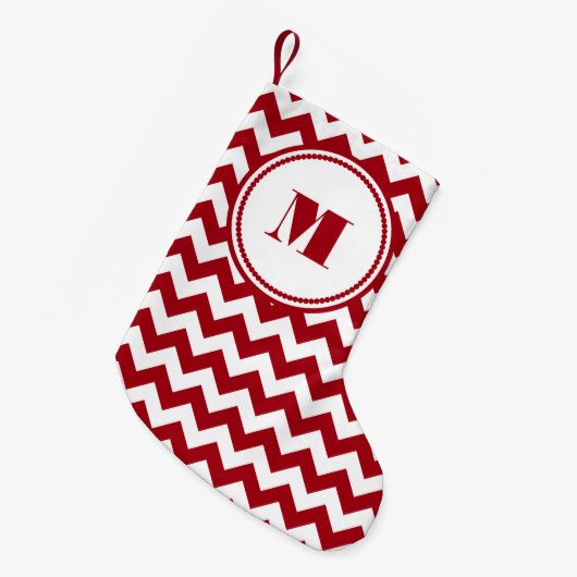 Feestelijk Monogram Rode Chevron Patroon Kleine Kerstsok (Voorkant (Hangend))