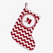 Feestelijk monogram rood chevron patroon kleine kerstsok (Voorkant (Hangend))