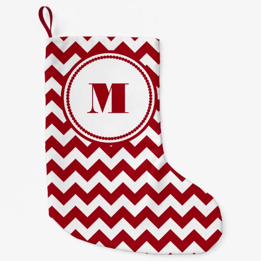Feestelijk monogram rood chevron patroon kleine kerstsok (Voorkant)