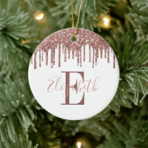 Feestelijk Monogram Roze Gouden Glitter Drip