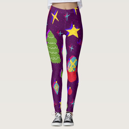Feestelijk nieuwjaarskerstpatroon leggings (Voorkant)