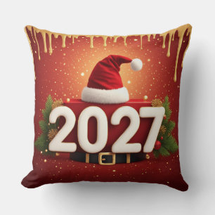 Feestelijk nieuwjaarsontwerp 2027   Rood Goud Kers Kussen