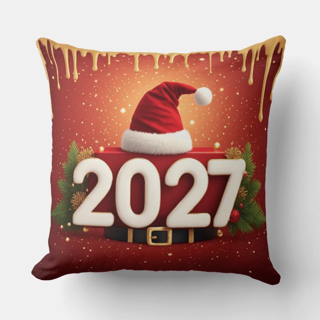 Feestelijk nieuwjaarsontwerp 2027 | Rood Goud Kers Kussen (Voorkant)