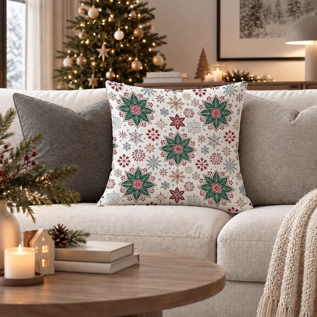 Feestelijk Noordse Folk Pattern Kerst Kussen (Festive Nordic Folk Pattern Christmas Throw Pillow)