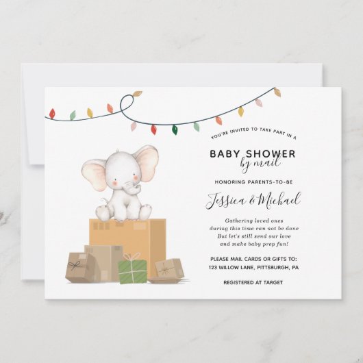 Feestelijk Olifant Baby shower per Mail Kaart (Voorkant)