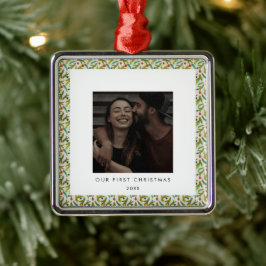 Feestelijk onze eerste kerstfoto metalen ornament