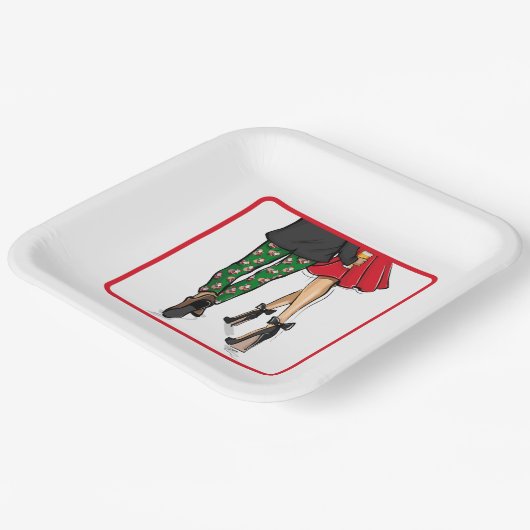 Feestelijk paar kerstfeest papieren bordje (Gebogen)