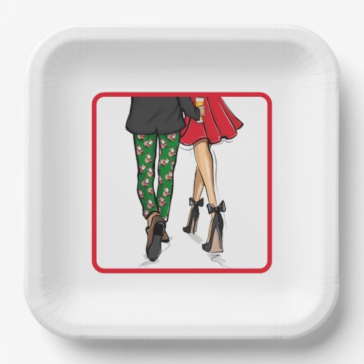 Feestelijk paar kerstfeest papieren bordje (Voorkant)