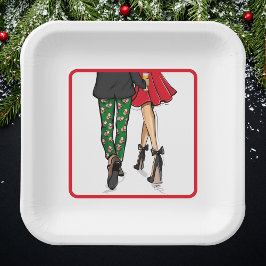 Feestelijk paar kerstfeest papieren bordje