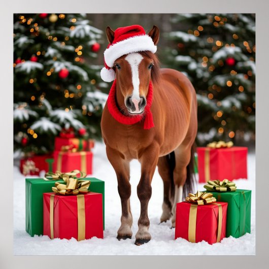 Feestelijk paard in kerstmuts poster (Voorkant)