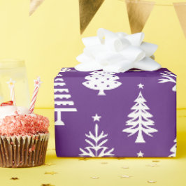 Feestelijk paars en wit kerstboompatroon cadeaupapier