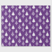 Feestelijk paars en wit kerstboompatroon cadeaupapier (Vlak)