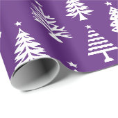 Feestelijk paars en wit kerstboompatroon cadeaupapier (Rol Hoek)