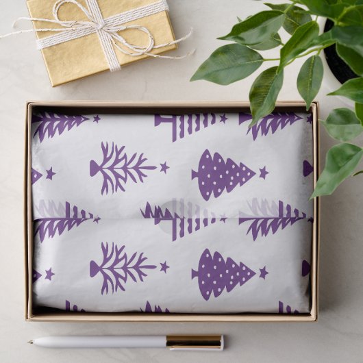 Feestelijk paars en wit kerstboompatroon tissuepapier (Geschenk)