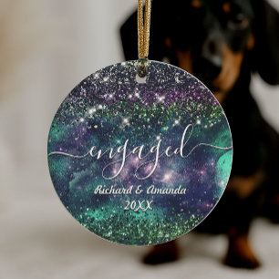 Feestelijk Paars Groen Glitter Verliefd Gehuwd Keramisch Ornament