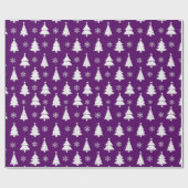 Feestelijk paars & wit kerstboompatroon cadeaupapier (Vlak)