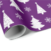 Feestelijk paars & wit kerstboompatroon cadeaupapier (Rol Hoek)