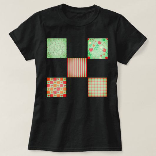 Feestelijk Patchwork Dekbed Patroon T-shirt (Design voorkant)
