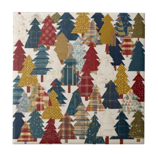 Feestelijk Patchwork Kerstboom Patroon (2) Tegeltje (Voorkant)