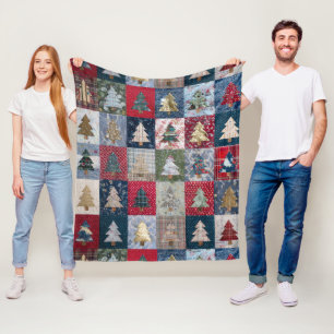 Feestelijk Patchwork Kerstboom Patroon (4) Fleece Deken