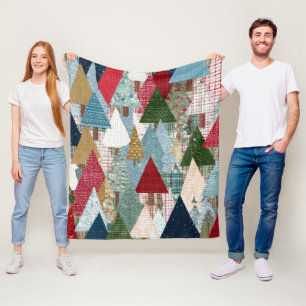 Feestelijk Patchwork Kerstboom Patroon Fleece Deken