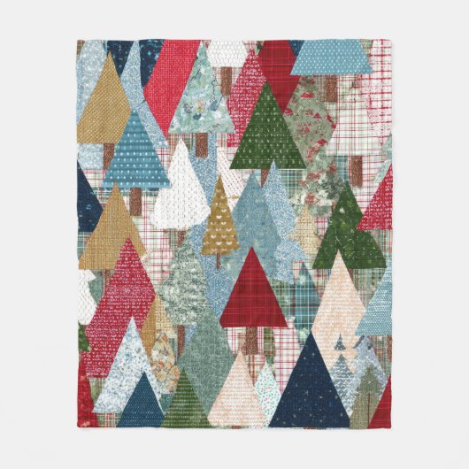 Feestelijk Patchwork Kerstboom Patroon Fleece Deken (Voorkant)