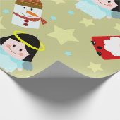 Feestelijk patroon met engelen, kerstman en sneeuw cadeaupapier (Hoek)