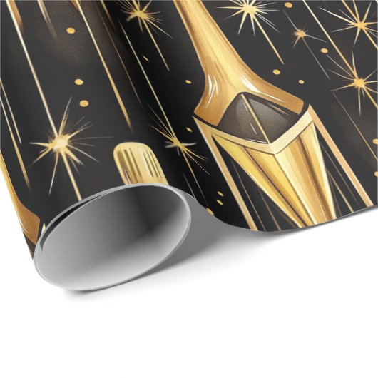 Feestelijk patroon met gouden champagneflessen cadeaupapier (Rol Hoek)