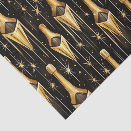 Feestelijk patroon met gouden champagneflessen tissuepapier (Detail)