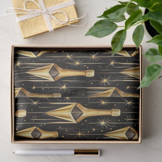 Feestelijk patroon met gouden champagneflessen tissuepapier (Geschenk)