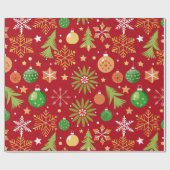 Feestelijk patroon met kerstversieringen cadeaupapier (Vlak)