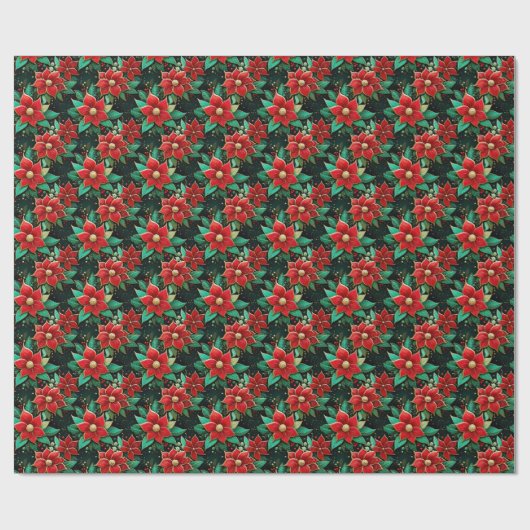 Feestelijk patroon Poinsettia Bloemen Kerstmis Cadeaupapier (Vlak)