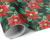 Feestelijk patroon Poinsettia Bloemen Kerstmis Cadeaupapier (Rol Hoek)