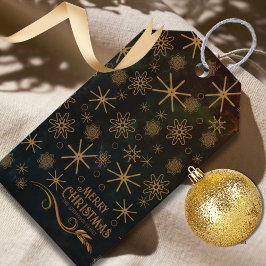 Feestelijk patroon ZWART GOUD Prettig Kerstfeest Cadeaulabel