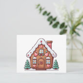 Feestelijk peperkoekhuis met harten feestdagenkaart (Staand voorkant)