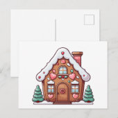 Feestelijk peperkoekhuis met harten feestdagenkaart (Voorkant / Achterkant)