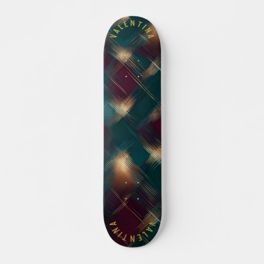 Feestelijk Plaid Design met Gouden Hoogtepunten Persoonlijk Skateboard (Voorkant)