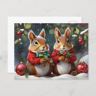 Feestelijk plezier met Schattigee kerst eekhoorns Briefkaart