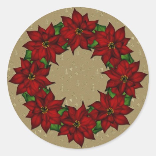 Feestelijk Poinsettia-ontwerp Ronde Sticker (Voorkant)