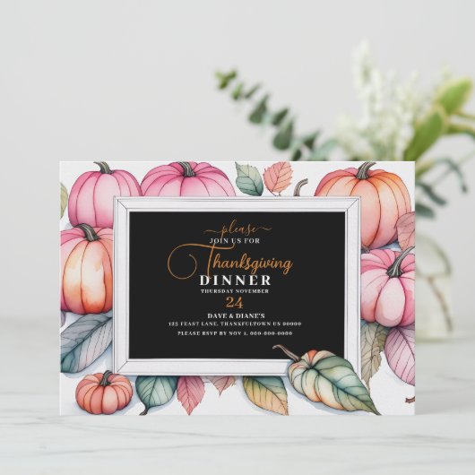 Feestelijk Pompoen Lijst Thanksgiving Diner Kaart (Staand voorkant)