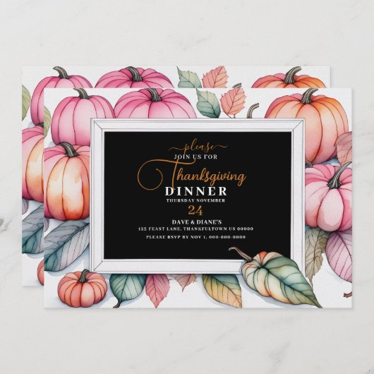 Feestelijk Pompoen Lijst Thanksgiving Diner Kaart (Voorkant / Achterkant)