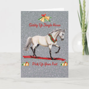 Feestelijk Pronkende Grijze Paard met Rode Bloemen Kaart